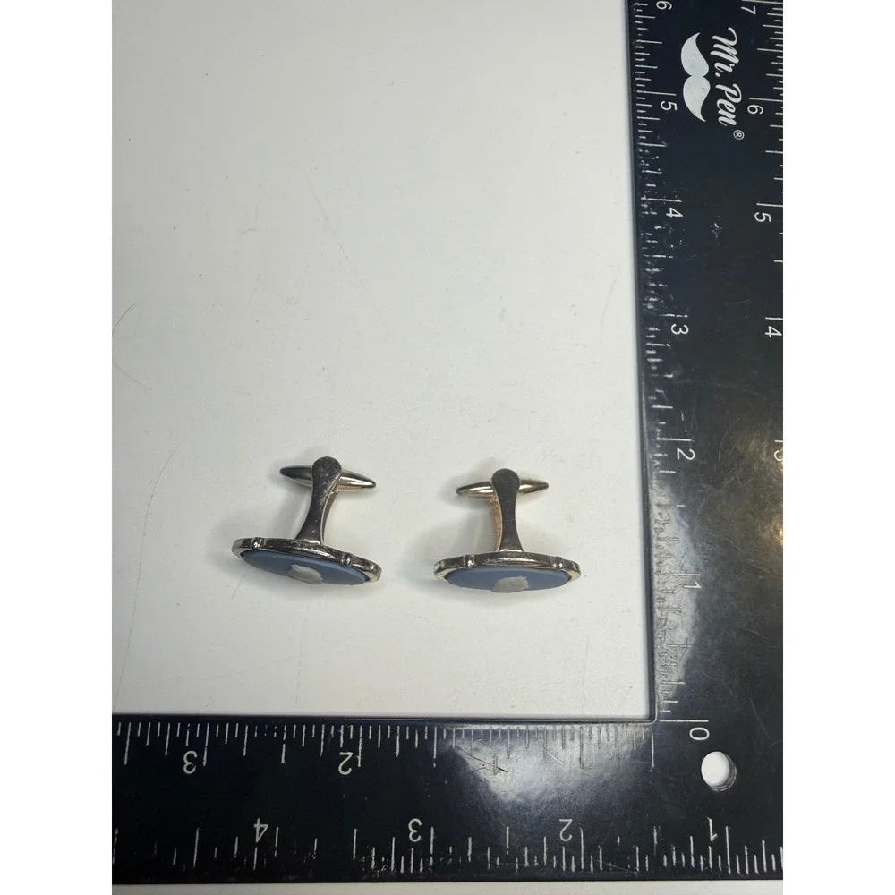 Vintage Wedgwood Blue Jasperware Cameo Cufflinks Silver Tone Oval Pat 1144883